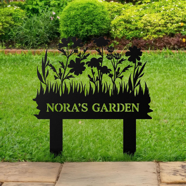 Personalized Floral Metal Garden Stake Sign, Custom Flower Garden Metal Stake, Gift For Garden Lover, Metal Garden Sign, Yard Garden Stake