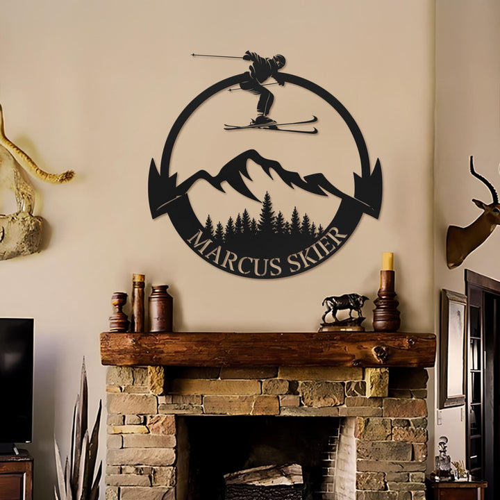 Custom Skiing Metal Sign Skiing Metal Art, Personalized Skiing Wall Decor,Skier Gift,Skiing Monogram,Ski Home Decor,Snow Skiing Sign