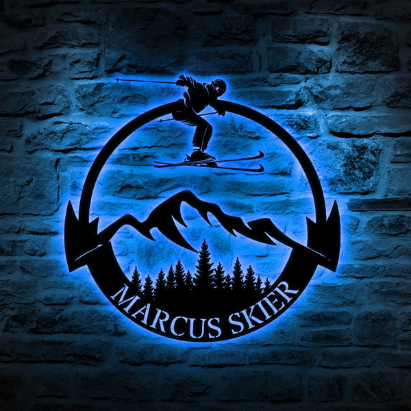Custom Skiing Metal Sign Skiing Metal Art, Personalized Skiing Wall Decor,Skier Gift,Skiing Monogram,Ski Home Decor,Snow Skiing Sign