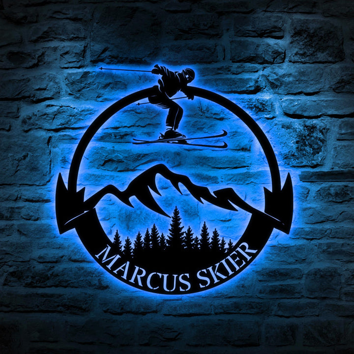 Custom Skiing Metal Sign Skiing Metal Art, Personalized Skiing Wall Decor,Skier Gift,Skiing Monogram,Ski Home Decor,Snow Skiing Sign