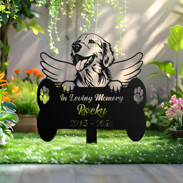 Custom Dog with Wings Memorial Stake, Personalized Dog Metal Garden Stake, Sympathy Sign, Pet Grave Marker, Remembrance Stake, Dog Loss Gift