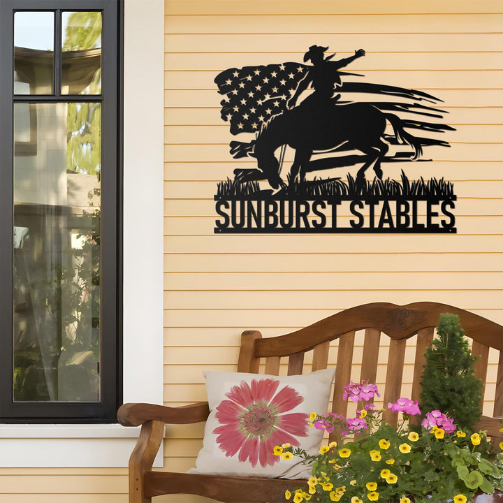 Custom US Flag Cowboy Metal Art Sign, Personalized Western Cowboy Grave Marker, Ranch Decor, Gift for Dad, Equestrian Gift, Cowboy Memorial