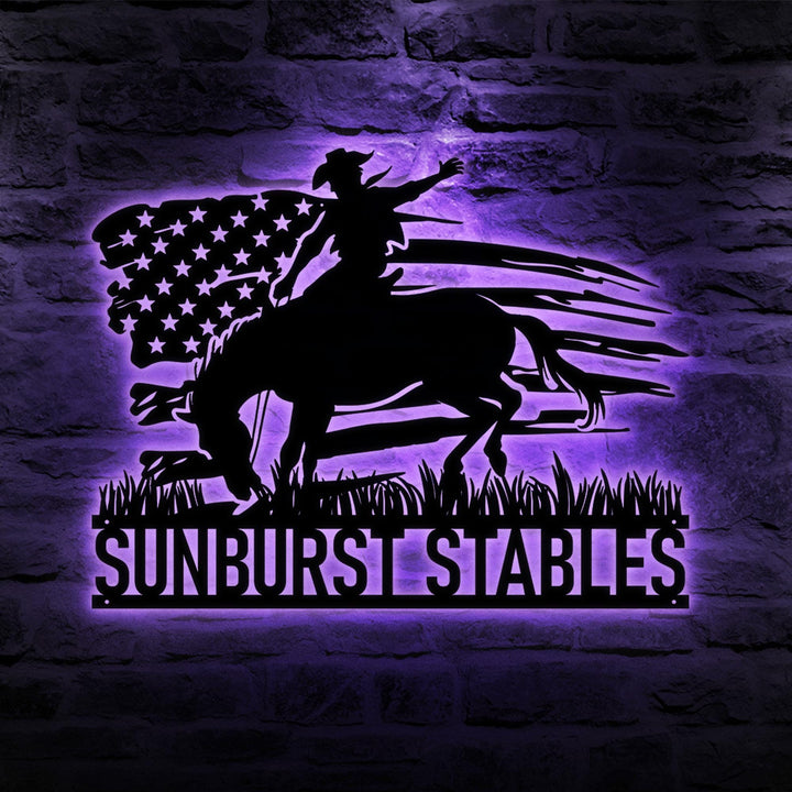 Custom US Flag Cowboy Metal Art Sign, Personalized Western Cowboy Grave Marker, Ranch Decor, Gift for Dad, Equestrian Gift, Cowboy Memorial