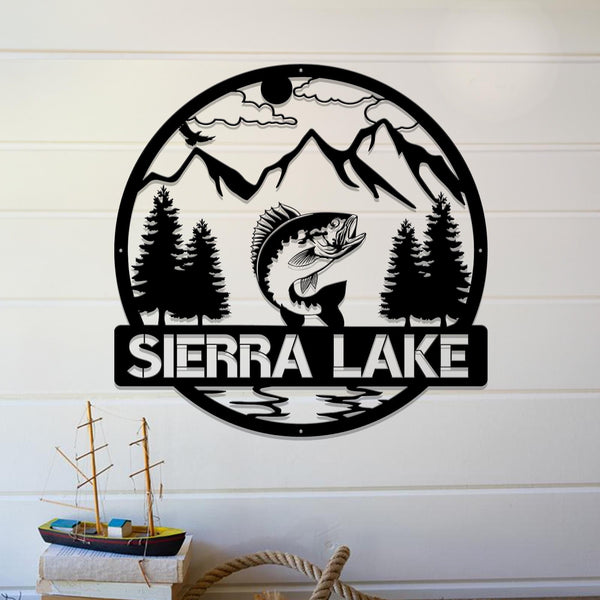 Custom Fish Metal Name Sign, Outdoor Bass Fishing Sign, Fishing Gift for Men, Custom Fishing Sign, Fisherman Gift, Fishing Metal Wall Art