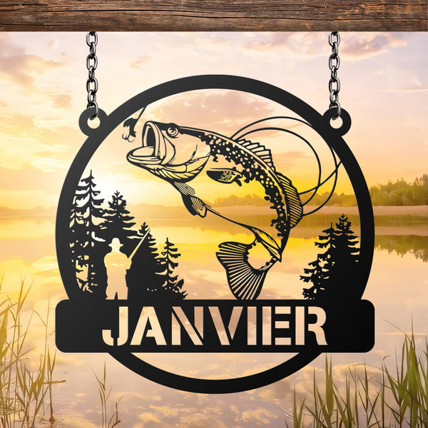 Custom Fish Metal Name Sign, Outdoor Bass Fishing Sign, Fishing Gift for Men, Fishing Sign, Fisherman Gift, Fishing Wall Art, Gift For Dad