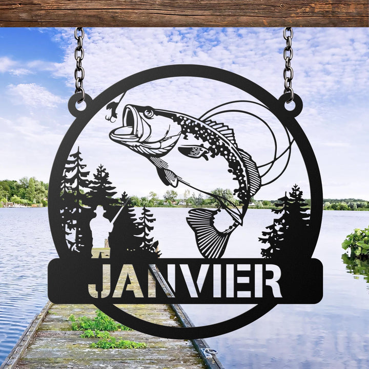 Custom Fish Metal Name Sign, Outdoor Bass Fishing Sign, Fishing Gift for Men, Fishing Sign, Fisherman Gift, Fishing Wall Art, Gift For Dad