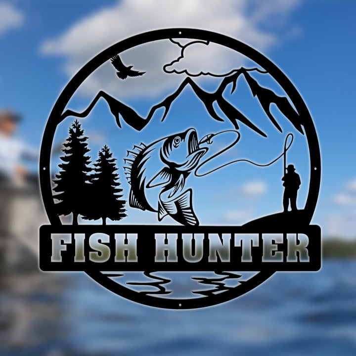 Custom Fish Metal Name Sign, Outdoor Bass Fishing Sign, Fishing Sign, Fisherman Gift, Fishing Wall Art, Gift For Dad, Fishing Gifts For Man