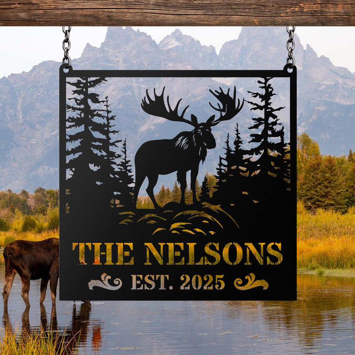 Personalized Metal Moose Sign, Custom Moose Wall Art with Last Name, Rustic Cabin Decor, Outdoor Name Sign, Hunting Lodge Gift
