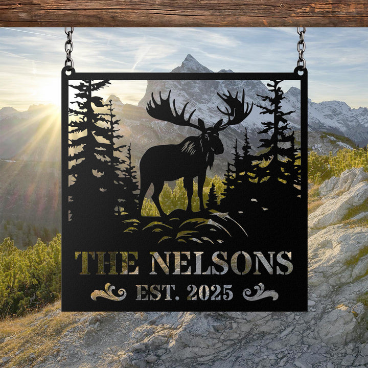 Personalized Metal Moose Sign, Custom Moose Wall Art with Last Name, Rustic Cabin Decor, Outdoor Name Sign, Hunting Lodge Gift