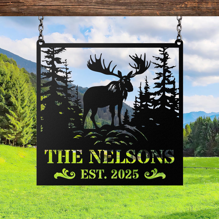 Personalized Metal Moose Sign, Custom Moose Wall Art with Last Name, Rustic Cabin Decor, Outdoor Name Sign, Hunting Lodge Gift