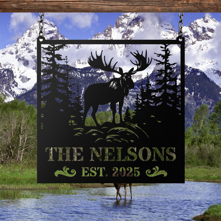 Personalized Metal Moose Sign, Custom Moose Wall Art with Last Name, Rustic Cabin Decor, Outdoor Name Sign, Hunting Lodge Gift