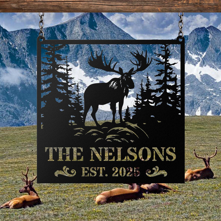 Personalized Metal Moose Sign, Custom Moose Wall Art with Last Name, Rustic Cabin Decor, Outdoor Name Sign, Hunting Lodge Gift