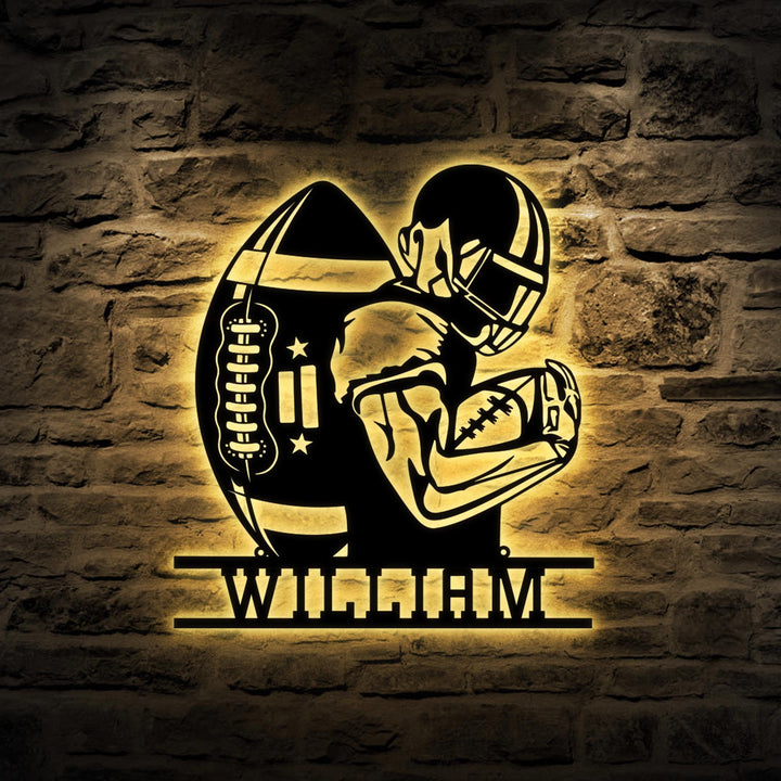 Custom American Football Metal Sign with LED Light, Custom Football Player Name Sign, Football Coach Gift, Boys Room Decor, Sport Home Decor