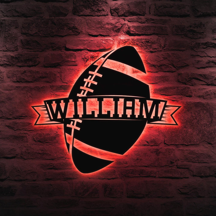 Custom American Football Metal Sign with LED Light, Custom Football Player Name Sign, Gift for Dad Boy, Boys Room Decor, Sport Home Decor