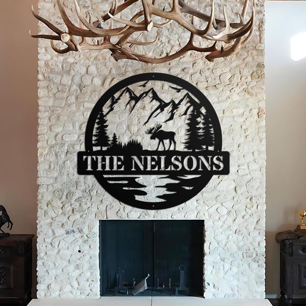 Personalized Metal Moose Sign LED Lights, Custom Moose Wall Art with Last Name, Rustic Cabin Decor, Outdoor Name Sign, Hunting Dad Gift