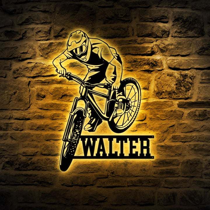 Personalized BMX Bike Metal Wall Art Sign LED Light, Custom Bicycle Racing Name Sign, Biker Name Sign Home Decor, Birthday Gift, Biker Gift
