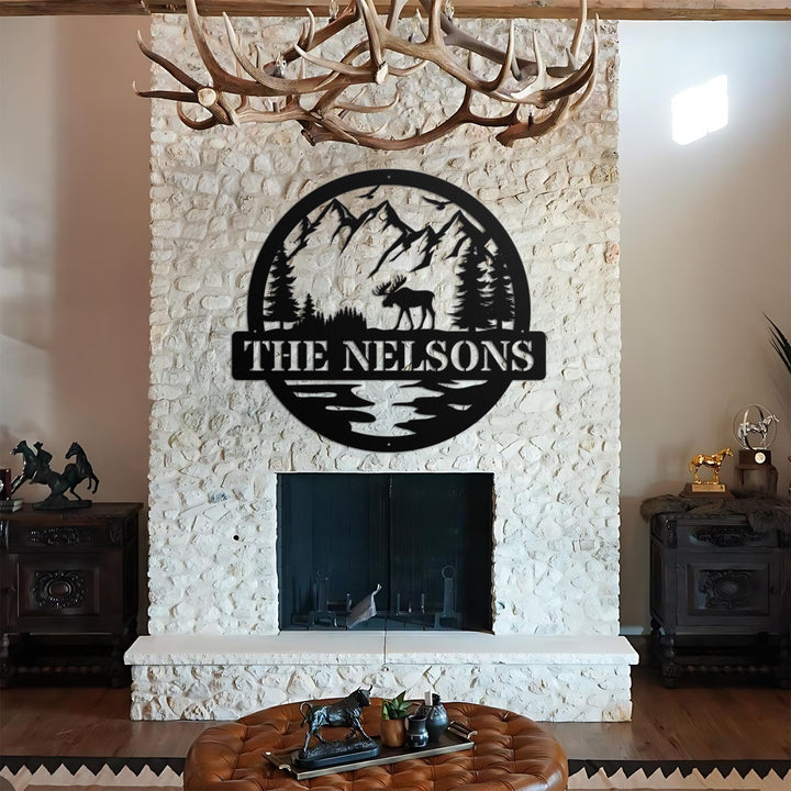 Personalized Metal Moose Sign, Lakehouse Cabin Decor,  Moose Wall Art with Last Name, Rustic Cabin Decor, Outdoor Name Sign, Dad Gift