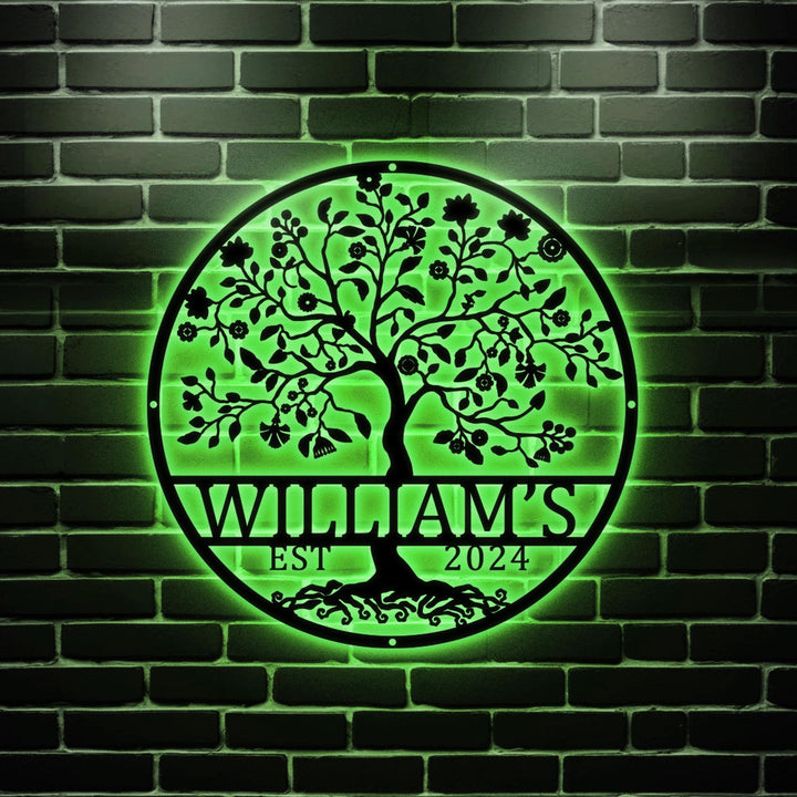 Personalized Tree of Life Metal LED Signs, Custom Metal Sign, Family Name Sign, Metal Wall Art, Last Name Sign, Outdoor Decor, Home Decor