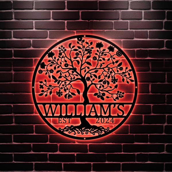 Personalized Tree of Life Metal LED Signs, Custom Metal Sign, Family Name Sign, Metal Wall Art, Last Name Sign, Outdoor Decor, Home Decor