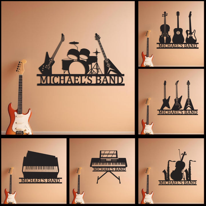 Custom Guitar Metal Sign with LED Light,Personalized Musical Instrument Name Sign, Guitar Wall Art, Music Studio Decor Gift for Guitar Lover
