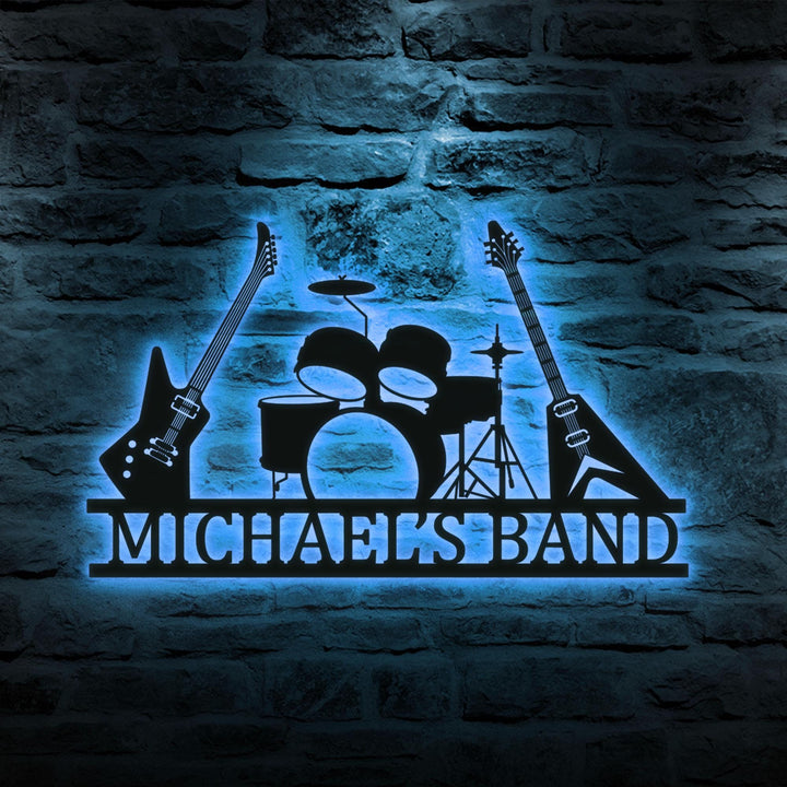Custom Guitar Metal Sign with LED Light,Personalized Musical Instrument Name Sign, Guitar Wall Art, Music Studio Decor Gift for Guitar Lover