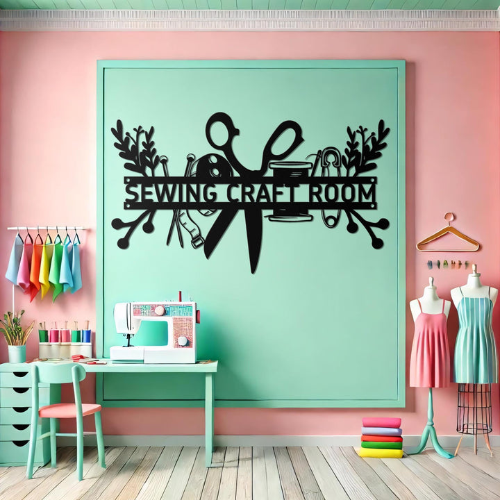 Custom Sewing Craft Room Metal Name Sign Led Lights, Personalized Sewing Room Metal Wall Art, Craft Tools Quilting Metal Wall Sign With Name