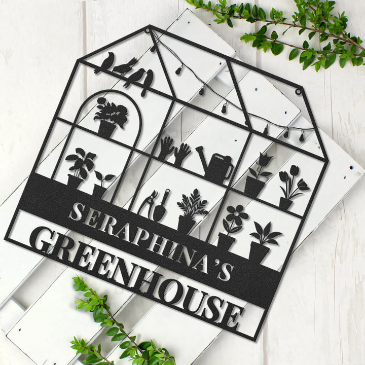 Personalized Metal Greenhouse Sign, Custom Hanging Garden Sign, BackYard Decor, Greenhouse Name Sign, Garden trowel, Conservatory Sign Gift