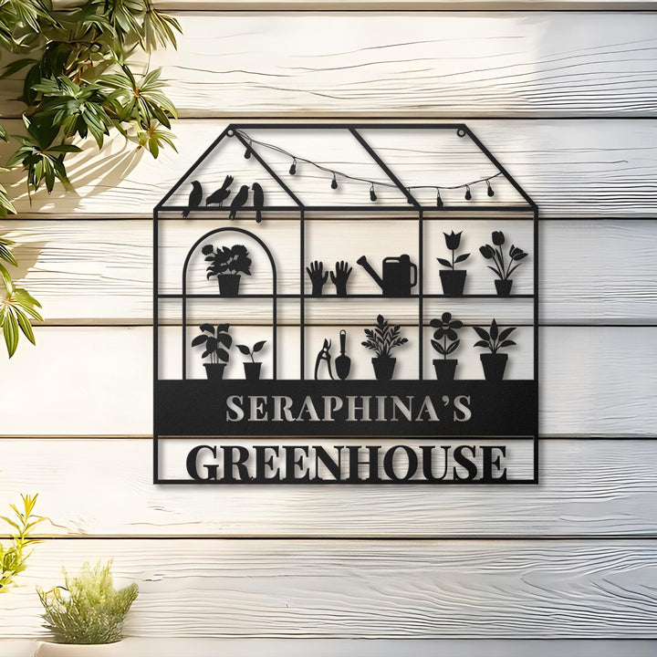 Personalized Metal Greenhouse Sign, Custom Hanging Garden Sign, BackYard Decor, Greenhouse Name Sign, Garden trowel, Conservatory Sign Gift