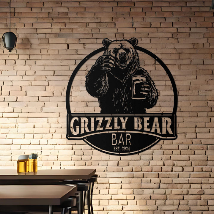 Custom Funny Black Polar Bear, Thirsty Beer Pub Metal Wall Art LED Light, Personalized Beer Bar Name Sign, Bar Home Decor, Beer Lover Gift
