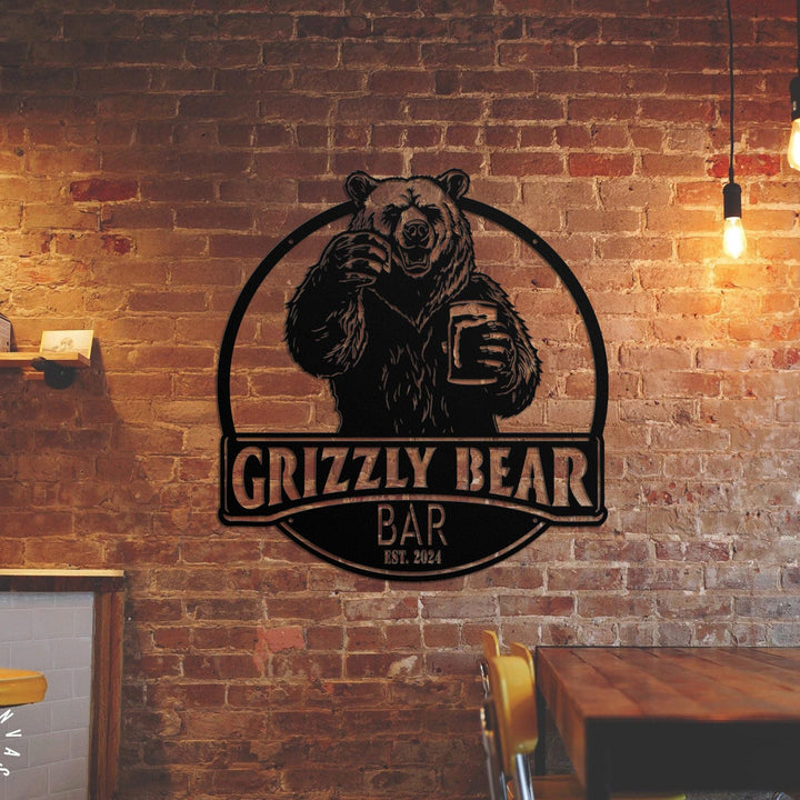 Custom Funny Black Polar Bear, Thirsty Beer Pub Metal Wall Art LED Light, Personalized Beer Bar Name Sign, Bar Home Decor, Beer Lover Gift