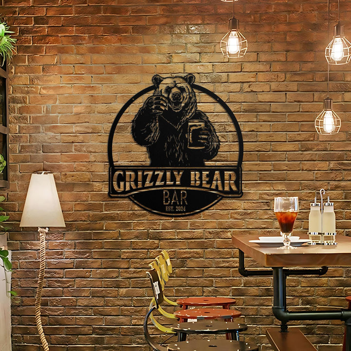 Custom Funny Black Polar Bear, Thirsty Beer Pub Metal Wall Art LED Light, Personalized Beer Bar Name Sign, Bar Home Decor, Beer Lover Gift