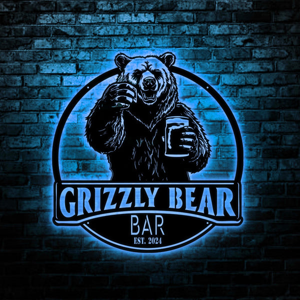 Custom Funny Black Polar Bear, Thirsty Beer Pub Metal Wall Art LED Light, Personalized Beer Bar Name Sign, Bar Home Decor, Beer Lover Gift