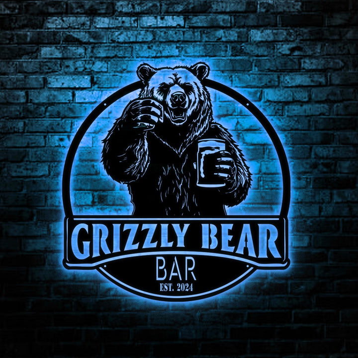 Custom Funny Black Polar Bear, Thirsty Beer Pub Metal Wall Art LED Light, Personalized Beer Bar Name Sign, Bar Home Decor, Beer Lover Gift
