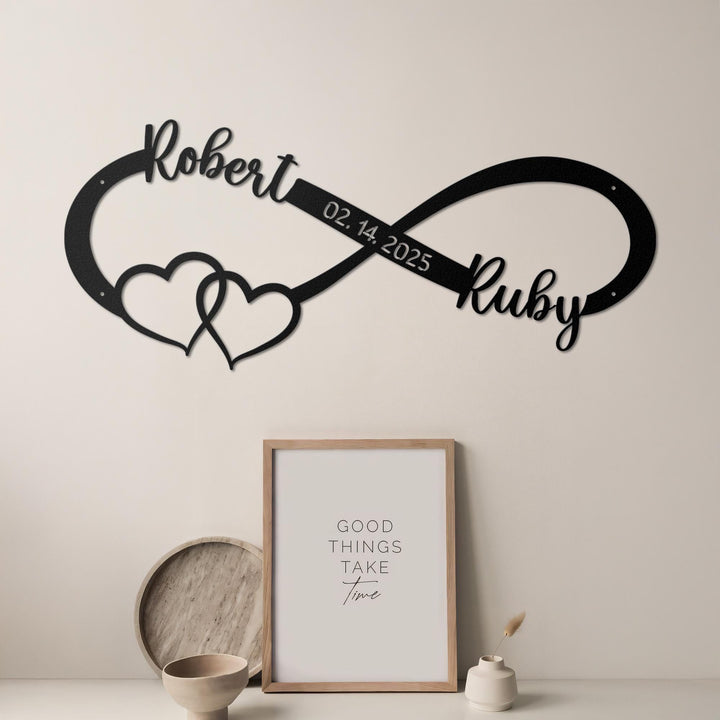 Personalized Wedding Gift for Couple, Metal Heart Sign with Name and Date, Wedding Date Sign, Engagement Announcement Sign, Anniversary Gift