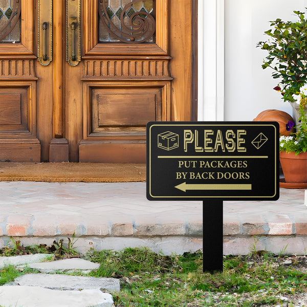 Custom Metal Yard Stake Sign, Personalized Street or Driveway Sign, Leave Package Delivery Note, Garden or Entrance Instruction Plaque