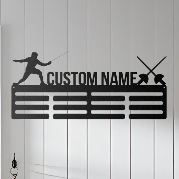 Personalized Fencing Medal Hanger with Led Lights, Custom Fencing Player Name Medal, Sports Medal Hanger, Tiered Award Rack, Fencer Gift