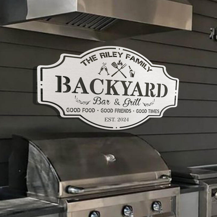 Personalized Backyard Sign, Custom Bar & Grill Sign Metal Sign Bar Signs, BBQ Signs, Bar Sign, Outdoor Kitchen Metal Signs, Gift for Papa