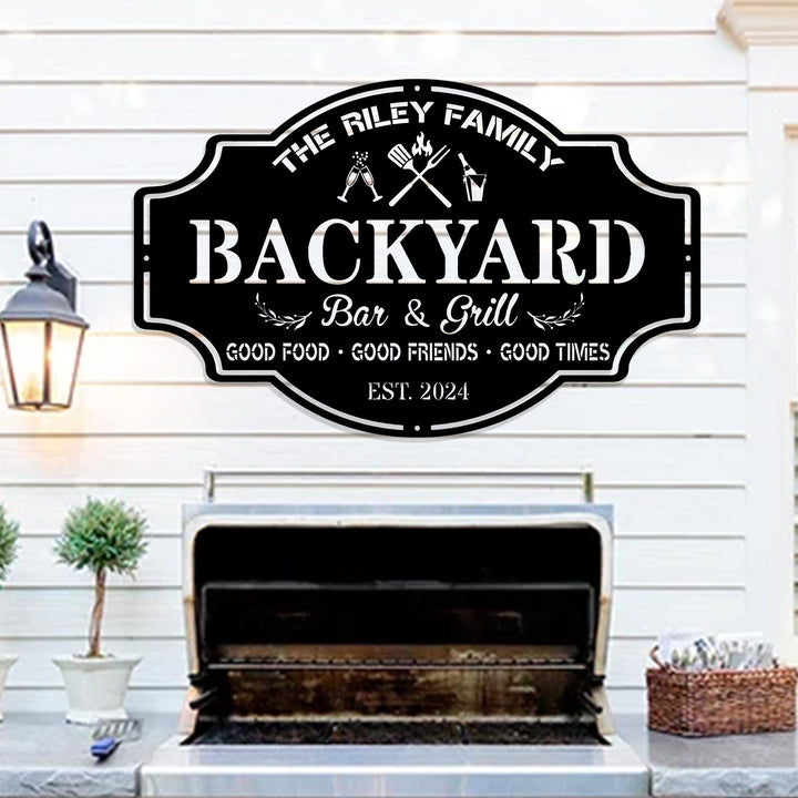 Personalized Backyard Sign, Custom Bar & Grill Sign Metal Sign Bar Signs, BBQ Signs, Bar Sign, Outdoor Kitchen Metal Signs, Gift for Papa
