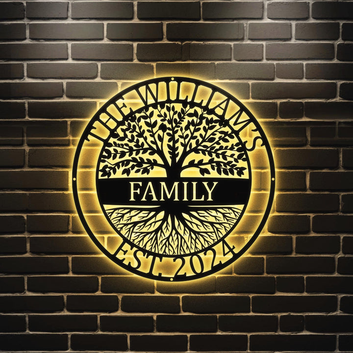 Personalized Welcome Family Tree of Life Name Sign, Custom Metal Wall Art Deco, Metal Home Sign, Family Wall Hanging Olive Tree Door Sign