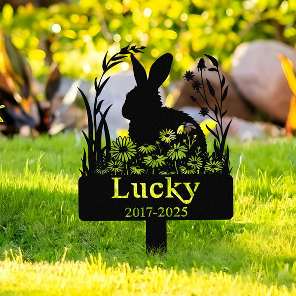 Custom Rabbit Memorial Garden Stake, Personalized Lop Rabbit Grave Marker, Bunny Memorial Metal Sign, Yard Stake,Outdoor Rabbit Garden Decor
