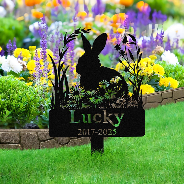 Custom Rabbit Memorial Garden Stake, Personalized Lop Rabbit Grave Marker, Bunny Memorial Metal Sign, Yard Stake,Outdoor Rabbit Garden Decor