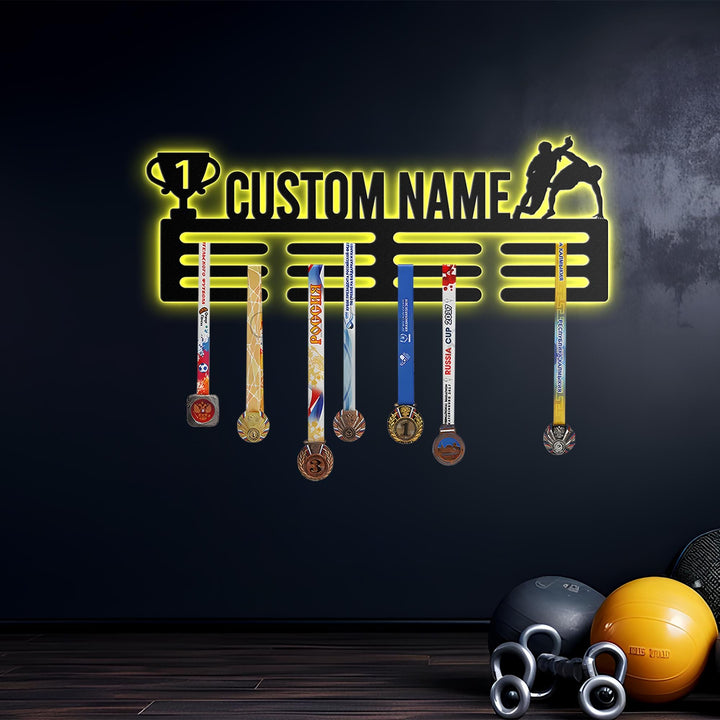 Wrestling Medal Hanger with Led Light, Wrestling Medal Holder Awards Ribbons Display Rack, Sport Medal Holder, Tiered Award Rack Wrestler