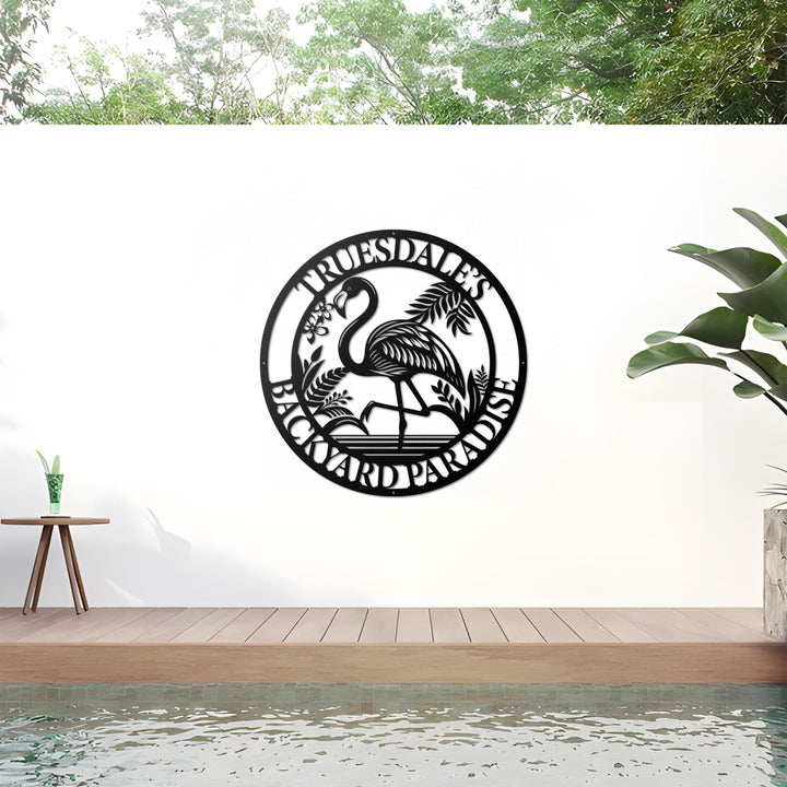 Personalized Tropical Flamingo Metal Sign, Custom Beach House, Patio Decor, Flamingo Yard Sign for Pool, Family Lounge, Housewarming Gift