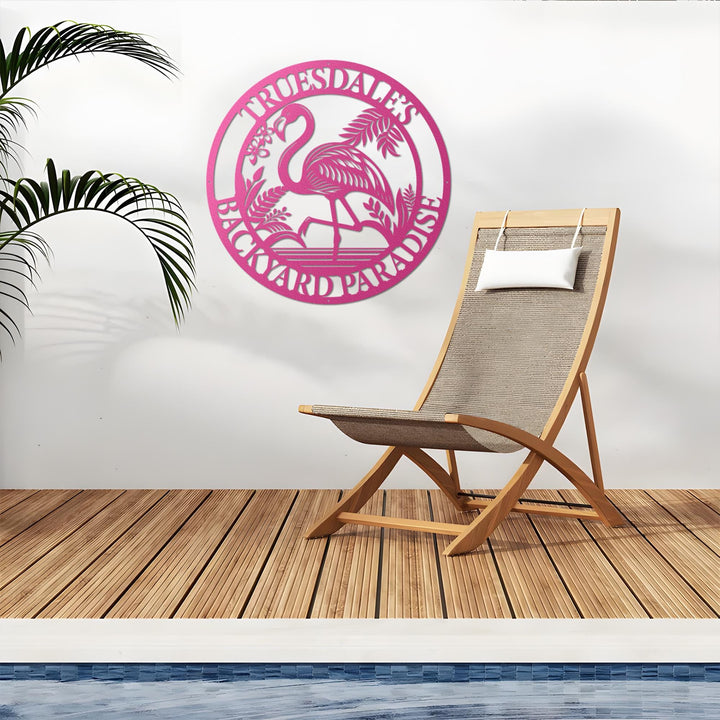 Personalized Tropical Flamingo Metal Sign, Custom Beach House, Patio Decor, Flamingo Yard Sign for Pool, Family Lounge, Housewarming Gift