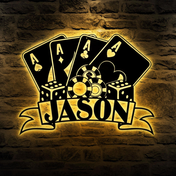 Personalized Poker Metal Wall Art, Gift For Poker Lover, Poker Game Room Decor, Gamer Gift Custom Monogram Sign Ace Quad Sign, Gift For Man