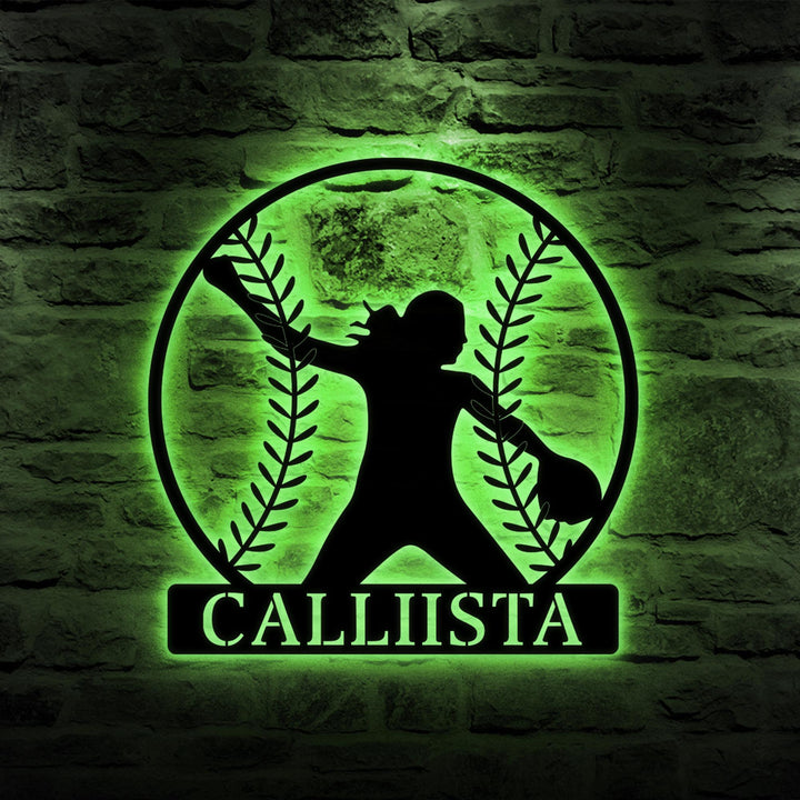 Custom Softball Girl Metal Wall LED lights, Personalized Softball Name Sign, Softball Lover Sign Decoration For Living Room, Kid Room Decor