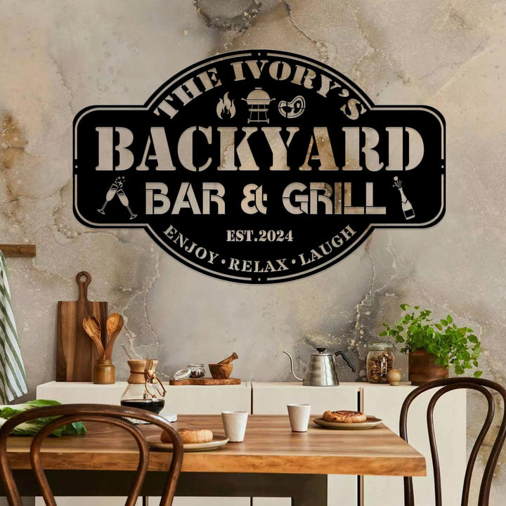 Personalized Metal Family Backyard Bar and Grill LED Sign, Pool and Bar, Tiki Bar, Bar and Grill, Pool Oasis, Personalized Sign for Backyard