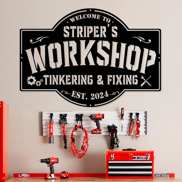 Personalized Garage Metal Wall Art LED Light, Custom Workshop Name Sign Home Decor, Ideal for Home Decor & Gift, Custom Metal Garage Sign