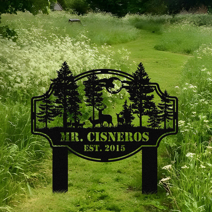 Custom Deer Forest Metal Sign, Personalized Deer Family Name Sign, Deer Sign, Farmhouse Decor, Farm Sign, Outdoor Sign, Deer Buck Metal