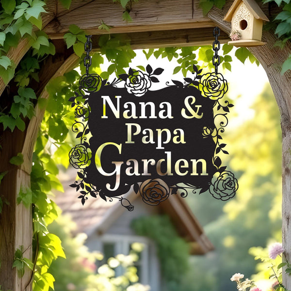 Custom Hanging Garden Sign Personalized Garden Name Sign, Flower Garden Plaque, Outdoor Garden Gift, Memorial Garden Sign, Garden Metal Sign